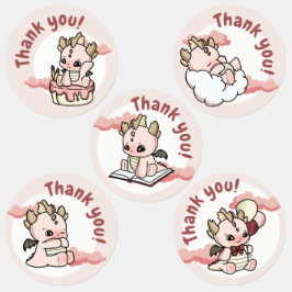 Cloud Pastel Pink Yellow Baby Dragon Vielen Dank Etiketten