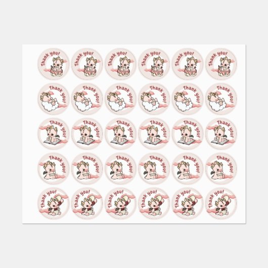 Cloud Pastel Pink Yellow Baby Dragon Vielen Dank Etiketten (Blatt)