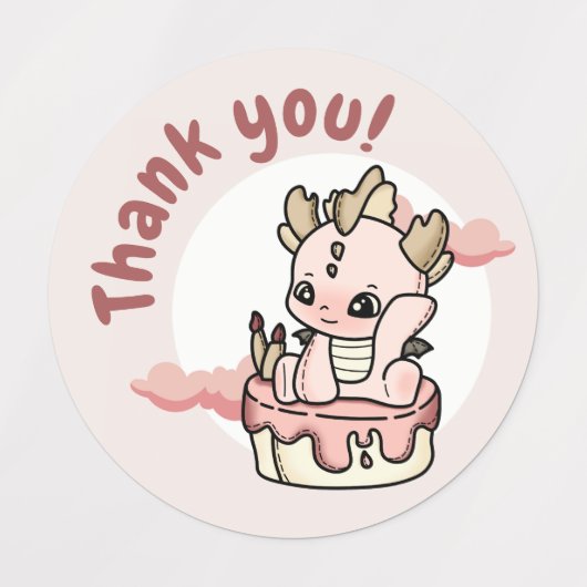 Cloud Pastel Pink Yellow Baby Dragon Vielen Dank Etiketten (Design 1)