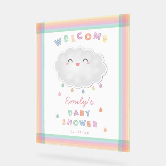 Cloud Raindrops Gender Neutral Baby Dusche Willkom Acrylschild (Winkel)