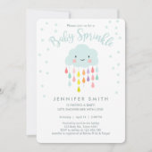 Cloud Raindrops Rainbow Neutral Baby Sprinkle Einladung (Vorderseite)