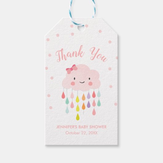 Cloud Raindrops Regenbogen Pink Blush Danke Girl Geschenkanhänger (Vorderseite)