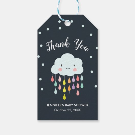 Cloud Raindrops Regenbogenneutral Danke Junge Geschenkanhänger (Vorderseite)