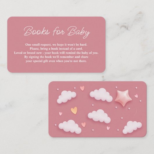 Cloud Theme Baby Dusche Rosa Buchanfrage Begleitkarte (Vorne/Hinten)
