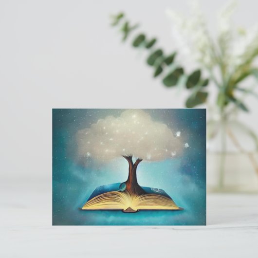Cloud Tree & Open Book Postkarte (Stehend Vorderseite)