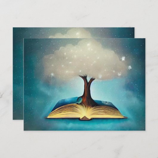 Cloud Tree & Open Book Postkarte (Vorne/Hinten)