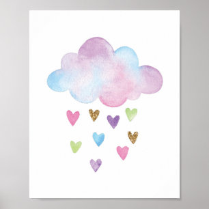 Cloud Watercolor Regenbogen Herz Kinderzimmer Wand Poster