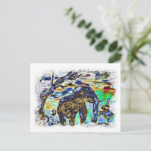 Clouded Color - Elefant Postkarte (Stehend Vorderseite)
