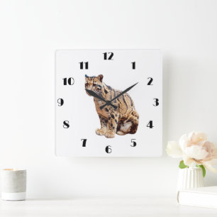 clouded leopard photograph jungle big cat animal   quadratische wanduhr