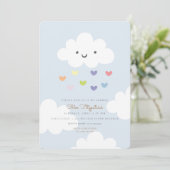Clouds Baby Dusche Einladung Blue (Stehend Vorderseite)