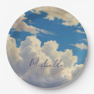 Clouds Blue Sky Schlicht Modern Name Kalligrafie Pappteller