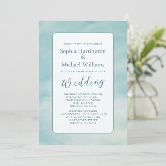 Clouds Digital Wedding Einladung QR Code äthereal (Stehend Vorderseite)