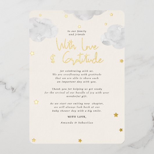Clouds Gender Neutral Baby Shower Flat Vielen Dank Folieneinladung (Vorderseite)
