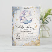 Clouds Moon,Stars Watercolor Baby Shower  Einladung (Stehend Vorderseite)