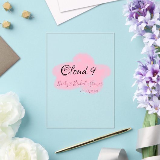 Clouds nine red pastel bridal shower namedate acryleinladungen (In Situ (Hochzeit))