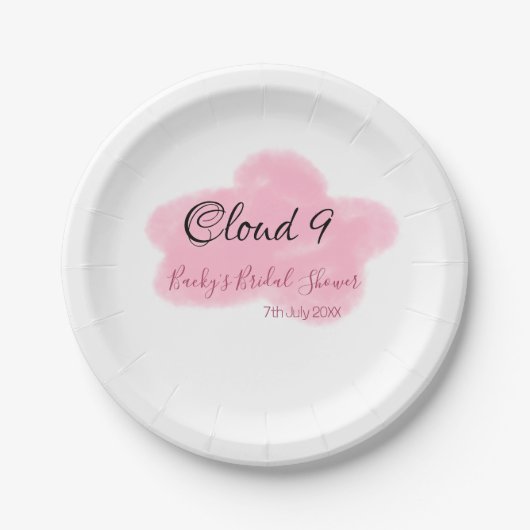 Clouds nine red pastel bridal shower namedate pappteller (Vorderseite)