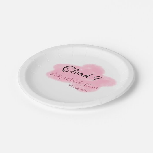 Clouds nine red pastel bridal shower namedate pappteller (Schrägansicht)