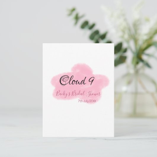 Clouds nine red pastel bridal shower namedate postkarte (Stehend Vorderseite)