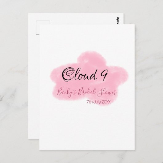 Clouds nine red pastel bridal shower namedate postkarte (Vorne/Hinten)
