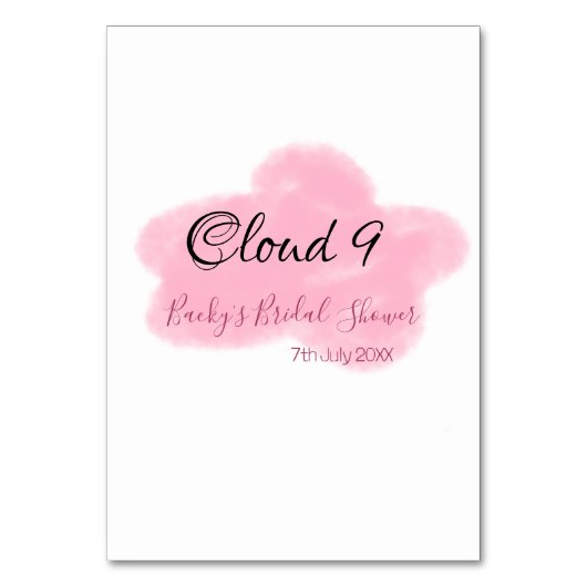 Clouds nine red pastel bridal shower namedate tischnummer (Vorderseite)
