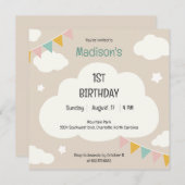 Clouds party flags baby first birthday invitation einladung (Vorne/Hinten)