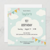 Clouds party flags baby first birthday invitation einladung (Vorne/Hinten)