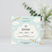 Clouds party flags baby first birthday invitation einladung (Stehend Vorderseite)