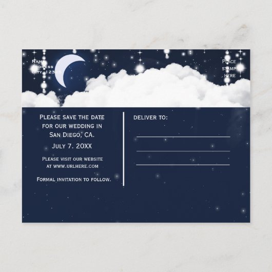 Clouds Starry Sky Celestial Save the Date Postcard Ankündigungspostkarte (Rückseite)
