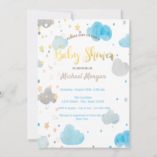 Clouds & Stars Kinderdusche Einladung (Vorderseite)