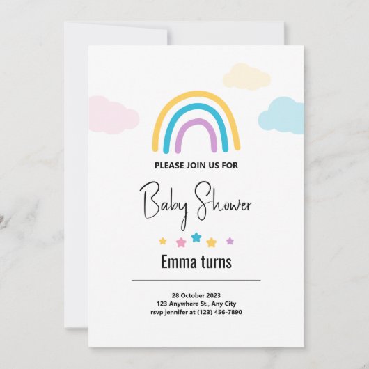Clouds & Stars Rainbow Baby Baby Showdusche Invita Einladung (Vorderseite)