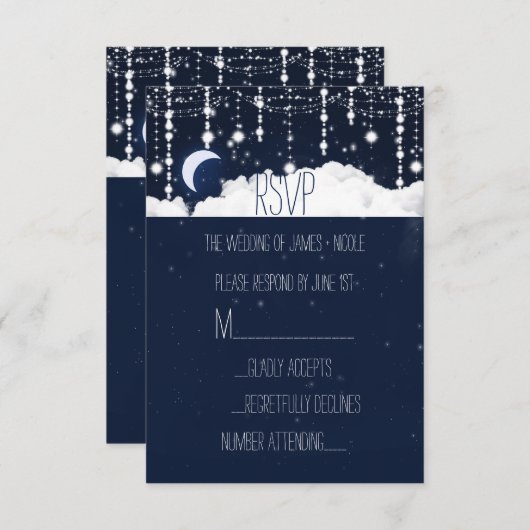 Clouds & Stars Sparkle Celestial Wedding RSVP Card (Vorne/Hinten)