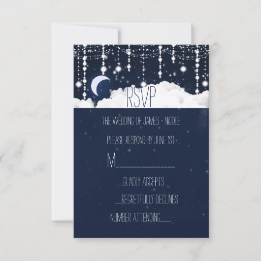 Clouds & Stars Sparkle Celestial Wedding RSVP Card Karte (Vorderseite)