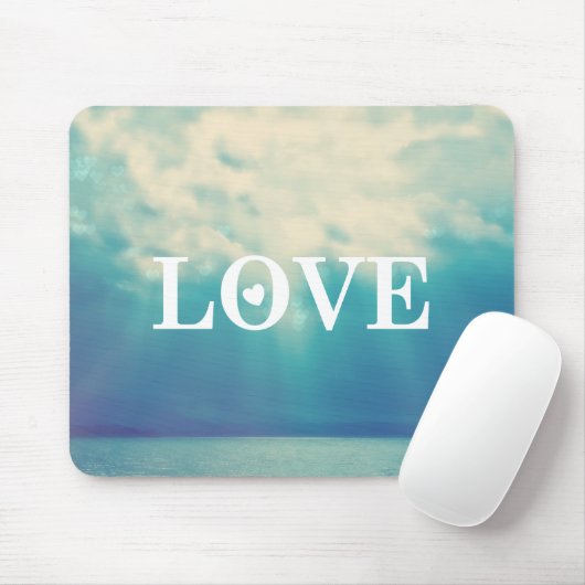 Cloudy Blue Sky Liebe Typografie Mousepad (Mit Mouse)