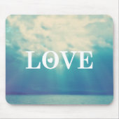 Cloudy Blue Sky Liebe Typografie Mousepad (Vorne)