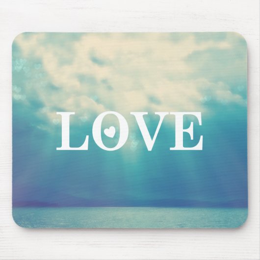 Cloudy Blue Sky Liebe Typografie Mousepad (Vorne)