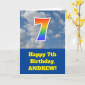 Cloudy Blue Sky, Rainbow Pattern "7" Geburtstag # Karte (Gelbe Blume)