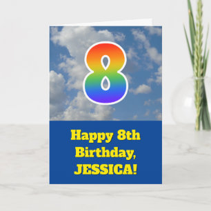 Cloudy Blue Sky, Rainbow Pattern "8" Geburtstag # Karte