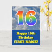 Cloudy Blue Sky, Regenbogenmuster "16" Geburtstag  Karte (Gelbe Blume)