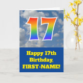 Cloudy Blue Sky, Regenbogenmuster "17" Geburtstag Karte (Gelbe Blume)