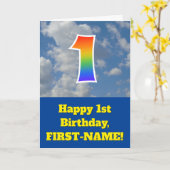 Cloudy Blue Sky, Regenbogenmuster "1" Geburtstag # Karte (Gelbe Blume)