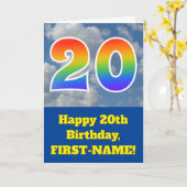 Cloudy Blue Sky, Regenbogenmuster "20" Geburtstag Karte (Gelbe Blume)