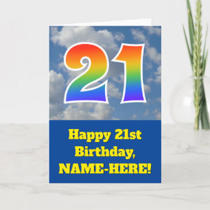 Cloudy Blue Sky, Regenbogenmuster "21" Geburtstag  Karte
