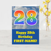 Cloudy Blue Sky, Regenbogenmuster "28" Geburtstag  Karte (Gelbe Blume)