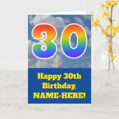Cloudy Blue Sky, Regenbogenmuster "30" Geburtstag Karte (Gelbe Blume)