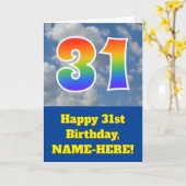 Cloudy Blue Sky, Regenbogenmuster "31" Geburtstag  Karte (Gelbe Blume)