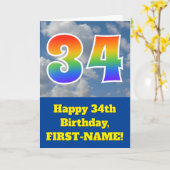 Cloudy Blue Sky, Regenbogenmuster "34" Geburtstag Karte (Gelbe Blume)