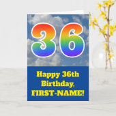 Cloudy Blue Sky, Regenbogenmuster "36" Geburtstag  Karte (Gelbe Blume)