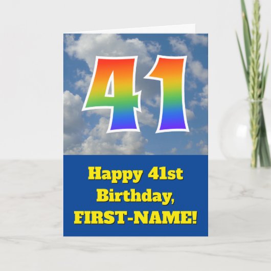 Cloudy Blue Sky, Regenbogenmuster "41" Geburtstag  Karte (Vorderseite)