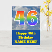 Cloudy Blue Sky, Regenbogenmuster "46" Geburtstag Karte (Gelbe Blume)