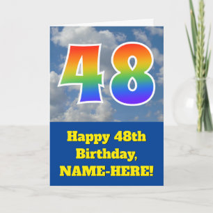 Cloudy Blue Sky, Regenbogenmuster "48" Geburtstag  Karte